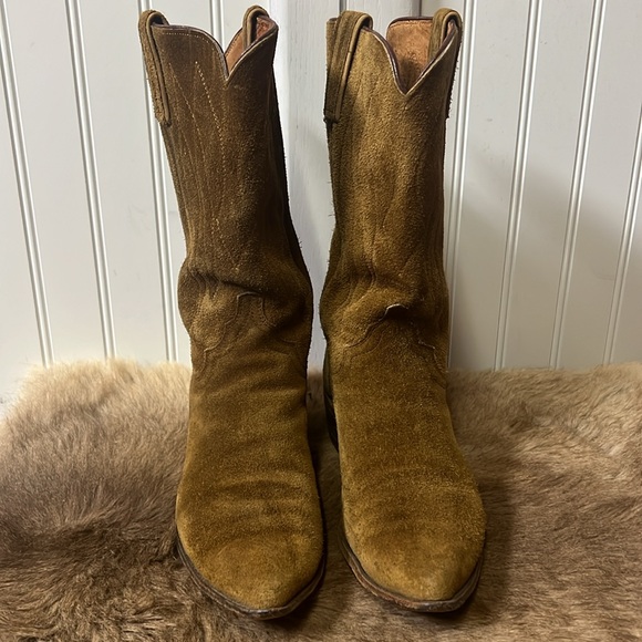 60s Justin Fort Worth Texas Suede Cowboy Boots 6.5 Vintage Western Cowgirl - Picture 2 of 6